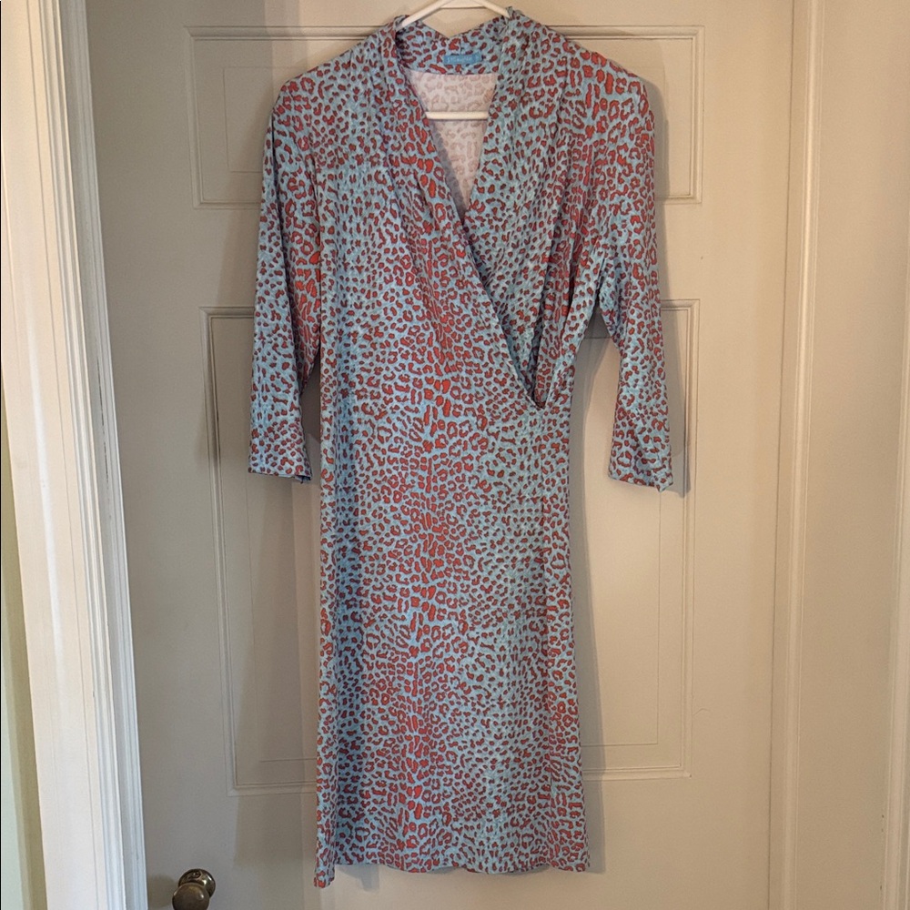 J. McLaughlin Blue and Pink Animal Print Long Sleeve Dress